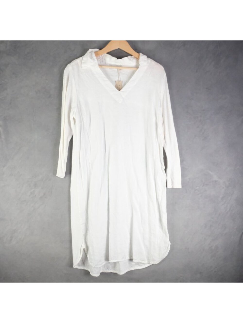 Cut Loose Dress Womens Large White V Neck Long Sleeve A Line Linen Cotton Casual